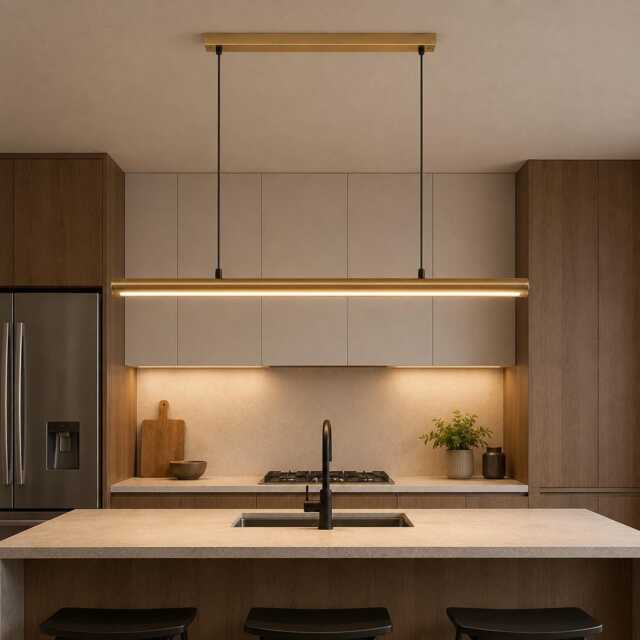 Mid Century Modern Linear Chandelier Light - Luxury Kitchen Island 4-Light Brass Dining Table Pendant - image 1