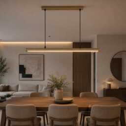 Mid Century Modern Linear Chandelier Light - Luxury Kitchen Island 4-Light Brass Dining Table Pendant - thumbnail 2