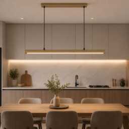 Mid Century Modern Linear Chandelier Light - Luxury Kitchen Island 4-Light Brass Dining Table Pendant - thumbnail 3