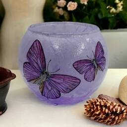 Purple Butterflies , Glass Bowl, Vase, Candle Holder, Home Decor, Gift Boxed