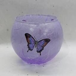 Purple Butterflies Tealight Holder, Glass Bowl, Candle Home Decor, Gift Boxed - thumbnail 3