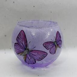 Purple Butterflies Tealight Holder, Glass Bowl, Candle Home Decor, Gift Boxed - thumbnail 2