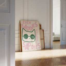 Even Baddies Get Saddies Print - Funny Cat Poster Uni Dorm Wall Art A1 A2 A3 A4 A5 Gift For Him Her Cool Bedroom Decor - thumbnail 2