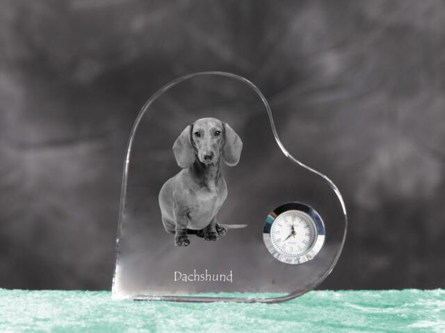 Dachshund - Crystal Clock in The Shape Of A Heart With Image Pure-Bred Dog - image 1