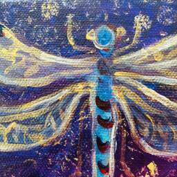 "Dragonfly Painting, Original Acrylic Small Modern Christmas Item, 7""x5" - thumbnail 2