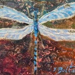"Dragonfly Painting, Original Acrylic Small Modern Christmas Item, 7""x5" - thumbnail 3
