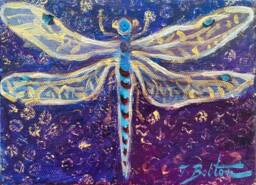 "Dragonfly Painting, Original Acrylic Small Modern Christmas Item, 7""x5" - thumbnail 1