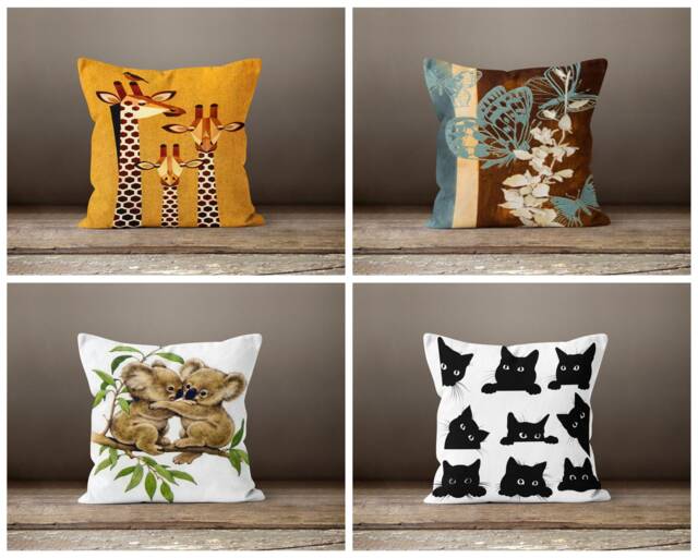 Animal Print Modern Cushion Cover/Cute Animal Pillow Cover/Decorative Case/Giraffe Butterfly Cat Koala Printed Case - image 1