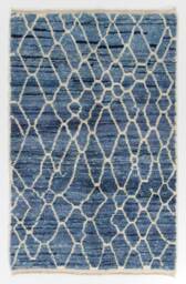 Blue Beni Ourain Rug Hand-Knotted Moroccan Wool Rug With White Diamond Pattern