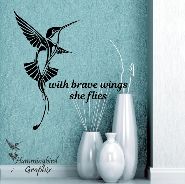 Hummingbird Wall Decal With Brave Wings Quote, Vinyl Sticker - image 1