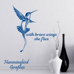 Hummingbird Wall Decal With Brave Wings Quote, Vinyl Sticker - thumbnail 3