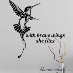 Hummingbird Wall Decal With Brave Wings Quote, Vinyl Sticker - thumbnail 2