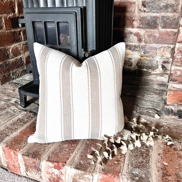 1492. Beige Stripe Talara Heavy Linen Look Cushion Cover, Various Sizes - image 1