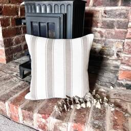 1492. Beige Stripe Talara Heavy Linen Look Cushion Cover, Various Sizes - thumbnail 2