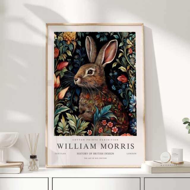 William Morris Print, Art, Exhibition Poster, Woodland Nursery Decor, Bunny Gifts, Rabbit Nature Wall Prints - image 1