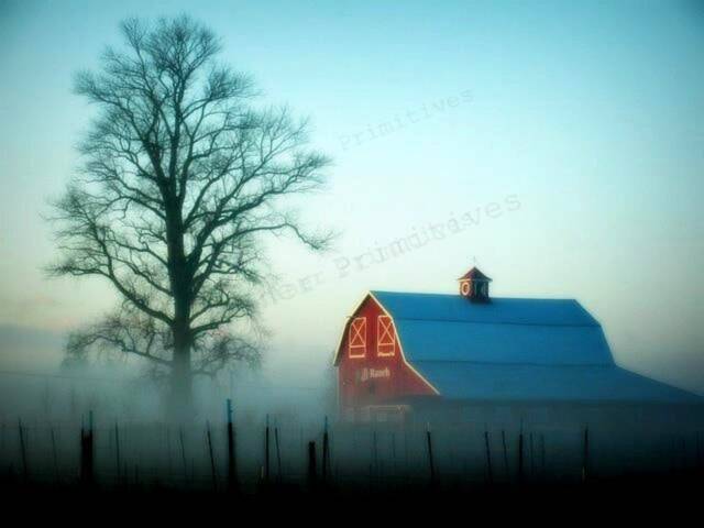 Rustic Barn Landscape Art Print On Wood Plaque - Farmhouse Decor