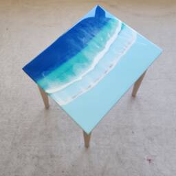 Coastal Resin Coffee Table Ocean Wave Beach House Decor - thumbnail 3