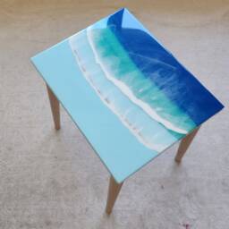 Coastal Resin Coffee Table Ocean Wave Beach House Decor - thumbnail 2