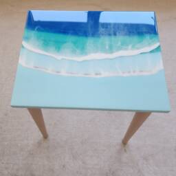 Coastal Resin Coffee Table Ocean Wave Beach House Decor - thumbnail 4