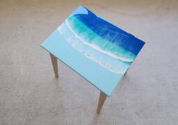 Coastal Resin Coffee Table Ocean Wave Beach House Decor