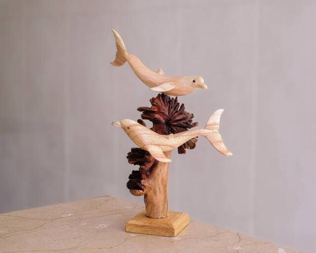 Wooden Dolphin Couple Statue, Ocean, Handicraft, Wood Carving, Animal, Personalized Sculpture, Interior Decor, Sea Life, Gift For Mom - image 1