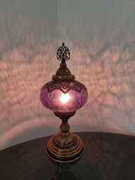 Free Uk/Eu Led Bulb, Turkish Moroccan Style Crackle Red/ Purple/ Aubergine Glass Desk Table Lamp, Statement Light Christmas Gift