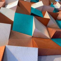 3D Mosaic Wall Art Teal, Copper, Rose Gold Wood Panel - thumbnail 2