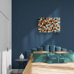 3D Mosaic Wall Art Teal, Copper, Rose Gold Wood Panel - thumbnail 3