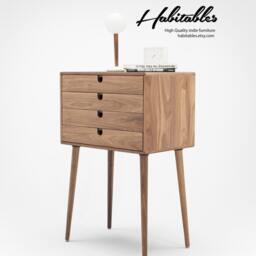 Mid Century Chest Of Drawers, Cabinet With 4 Drawer in Solid Walnut - thumbnail 2