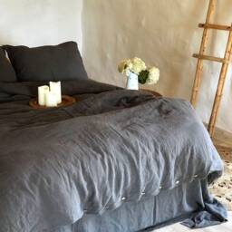 Linen Duvet Cover & Two Pillowcases, Grey Linen Bedding Set, Dark Grey Duvet Cover Queen, King, Twin Custom Set Pillowcases - thumbnail 2