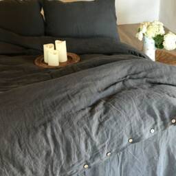 Linen Duvet Cover & Two Pillowcases, Grey Linen Bedding Set, Dark Grey Duvet Cover Queen, King, Twin Custom Set Pillowcases - thumbnail 4