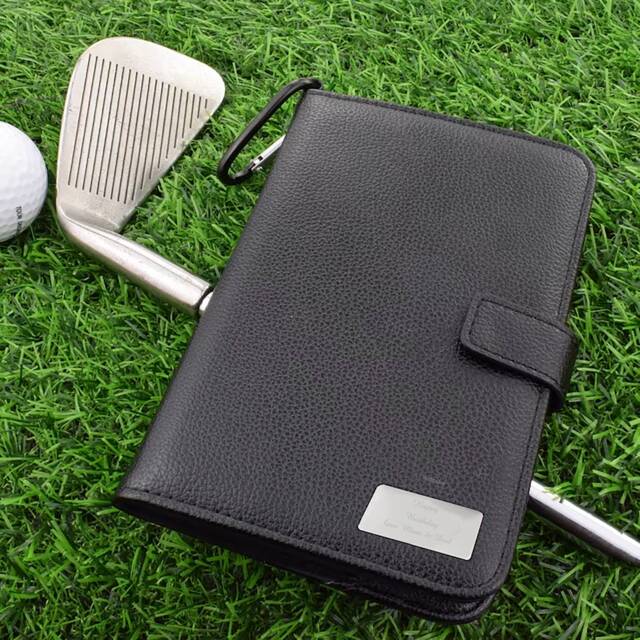 Engraved Personalised Black Leatherette Golf Organiser With Divot Repairer Marker & Extra Marker, Tees, Scorecard Pencils - image 1