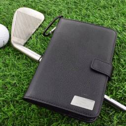 Engraved Personalised Black Leatherette Golf Organiser With Divot Repairer Marker & Extra Marker, Tees, Scorecard Pencils - thumbnail 1