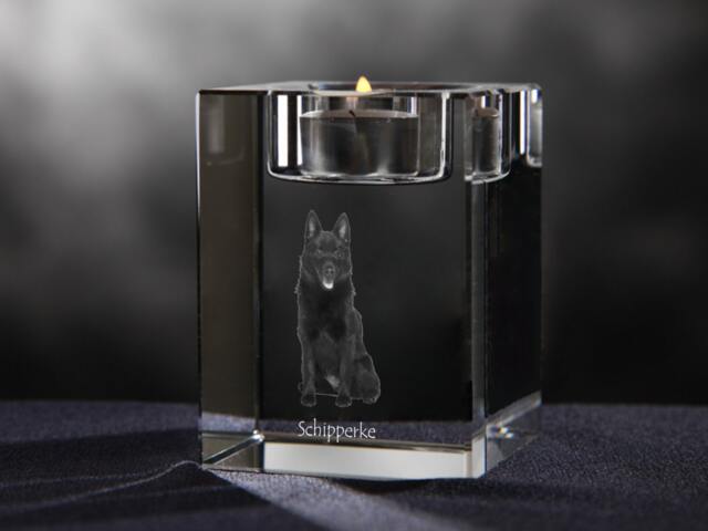 Schipperke - Crystal Candlestick With Dog, Souvenir, Decoration, Limited Edition, Collection - image 1