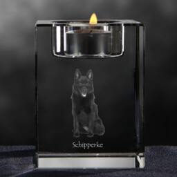 Schipperke - Crystal Candlestick With Dog, Souvenir, Decoration, Limited Edition, Collection - thumbnail 3