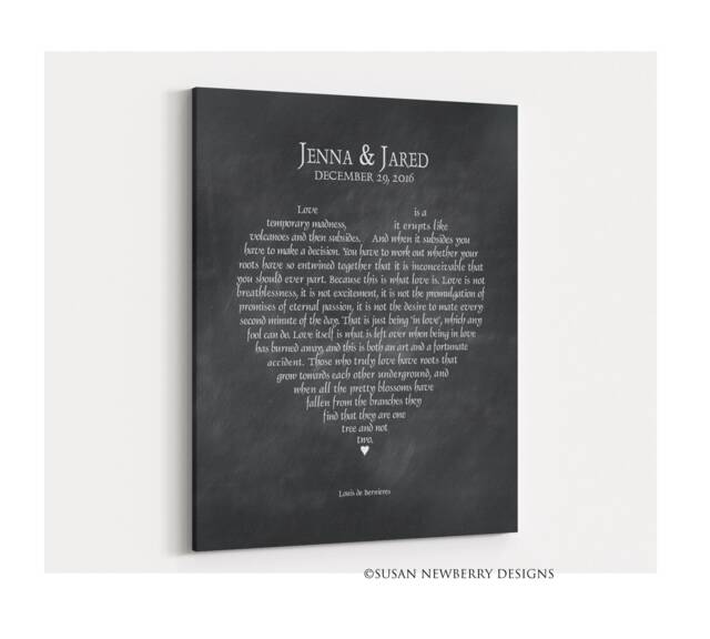 Personlized Heart Typography Wall Art Print Or Canvas - Love Is A Temporary Madness Louis De Bernieres Quote Love Poetry - image 1