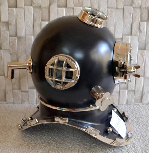Black Polished Diving Helmet Scuba Divers Figuirines - image 1
