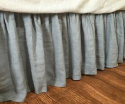 Duck Egg Blue Linen Bedskirt, Dust Ruffles, Bed Skirts, Shabby Chic Bedding, Romantic Country, Queen King Bedskirt - thumbnail 1