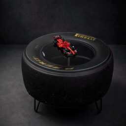 Racing Tyre Coffee Table - Motorsport Furniture For Garage Or Man Cave Upcycled Glass - thumbnail 2