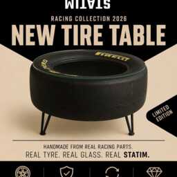 Racing Tyre Coffee Table - Motorsport Furniture For Garage Or Man Cave Upcycled Glass - thumbnail 3