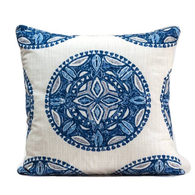 Indigo Ikat Pillow Cover, Robert Allen Medallion Print - image 1