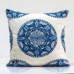 Indigo Ikat Pillow Cover, Robert Allen Medallion Print - thumbnail 2