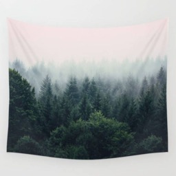 Pine Forest Wall Tapestry, Wall Decor, Dorm Tapestry, Forest Tapestry, Nature Wall Hanging, Misty Forest, Nature Tapestry - thumbnail 1