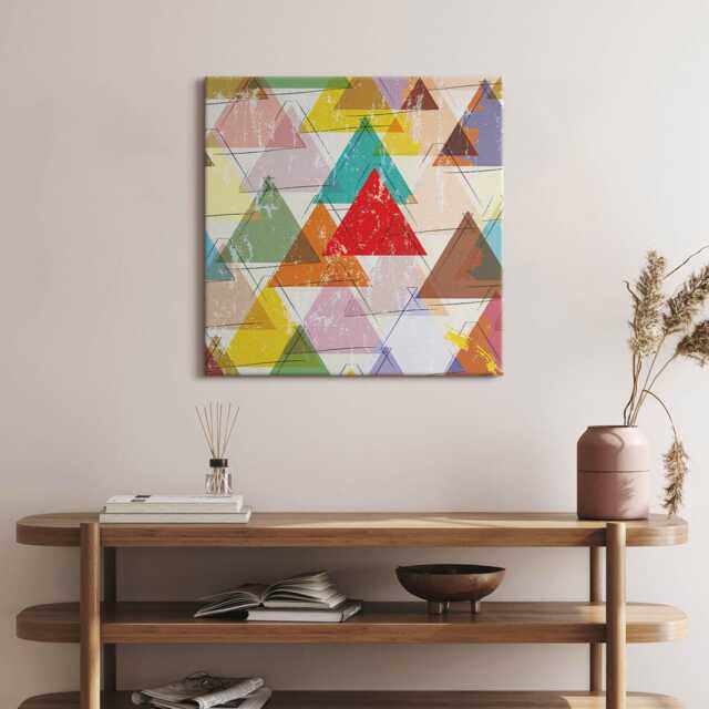 Triangles Geometric Pattern Canvas, Picture Wall Hanging, Multicolor Art, Abstraction Canvas Painting - image 1
