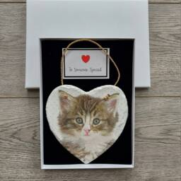 Decoupage Kitten Heart Slate Plaque - Handmade Wall Hanging - 15cm - thumbnail 3