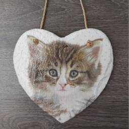 Decoupage Kitten Heart Slate Plaque - Handmade Wall Hanging - 15cm - thumbnail 2