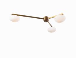 Mid-Century Brass Ceiling Light 3 Glass Globe Pendant Lelli Style Dining Room Fixture