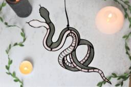 Snakes Decor Suncatcher Stained Glass Panel Gray Sun Catcher Picture Home House Window Wall Hangings Ornament Fathers Day Gift From Daughter - thumbnail 1