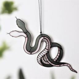 Snakes Decor Suncatcher Stained Glass Panel Gray Sun Catcher Picture Home House Window Wall Hangings Ornament Fathers Day Gift From Daughter - thumbnail 3