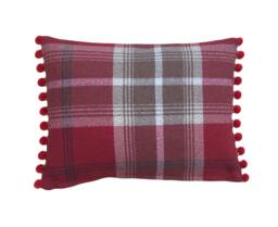 Balmoral Red Tartan Plaid Throw Pillow Cover Wool Effect With Pompoms - thumbnail 1